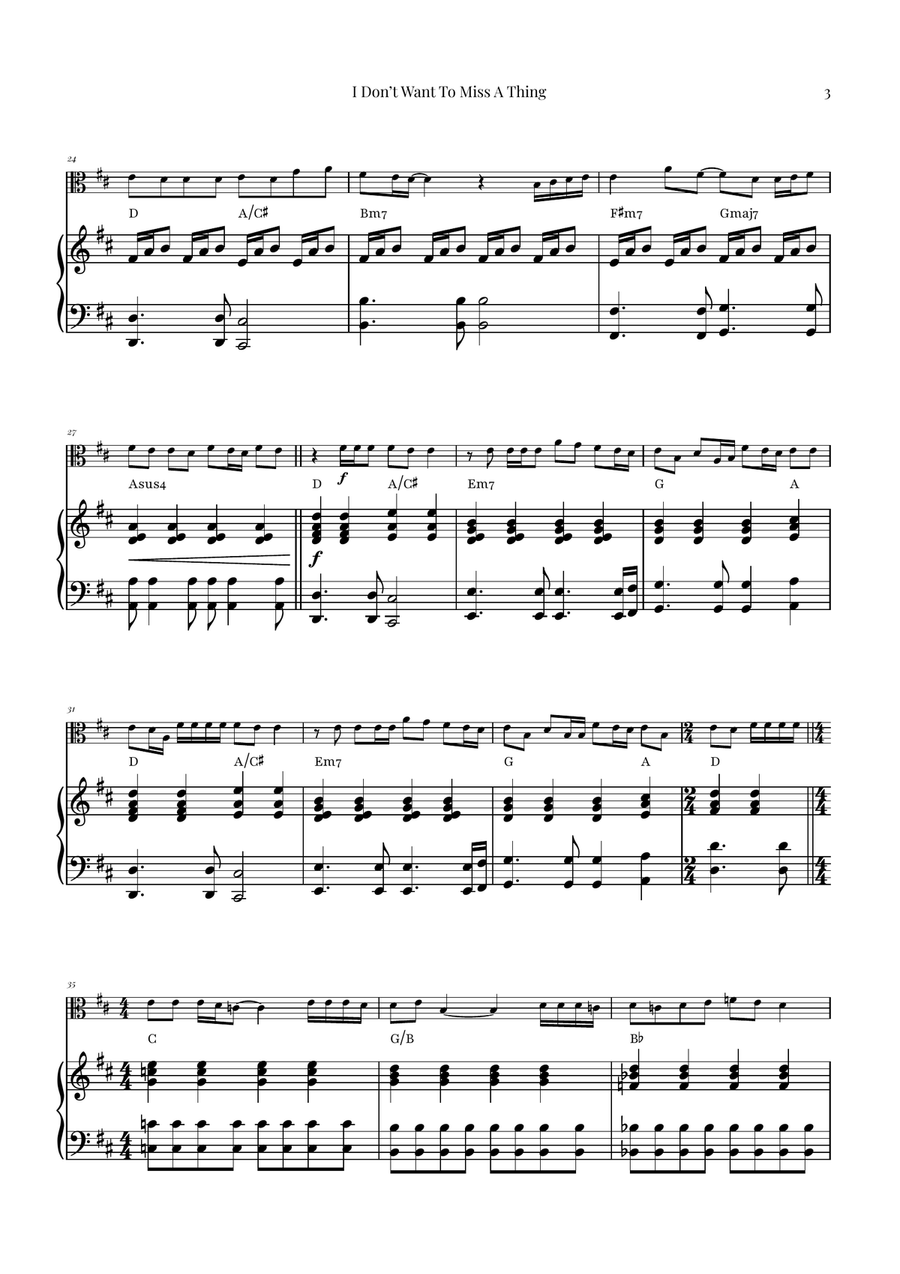 I Don't Want To Miss A Thing Viola scores gallery preview page 3