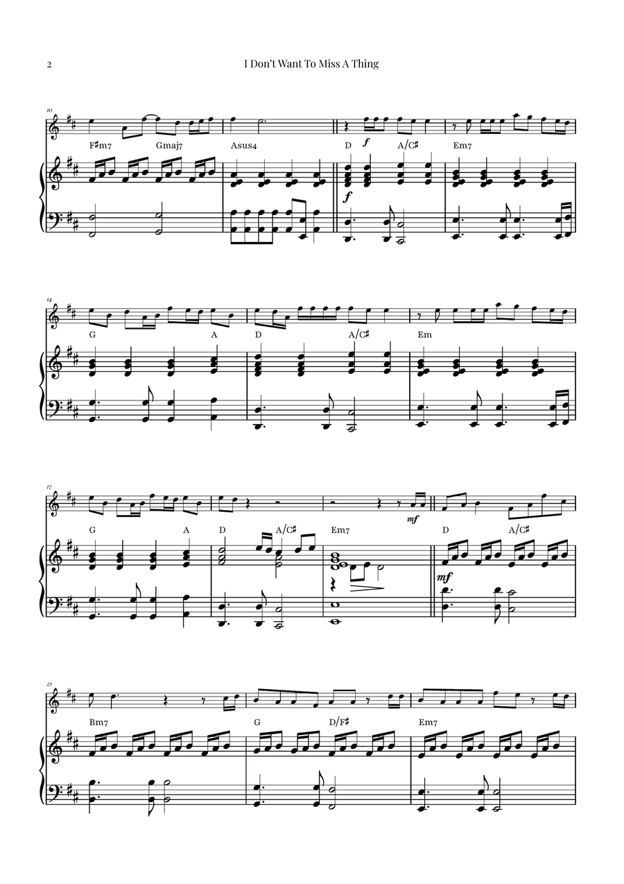 I Don't Want To Miss A Thing Violin Solo scores gallery preview page 2