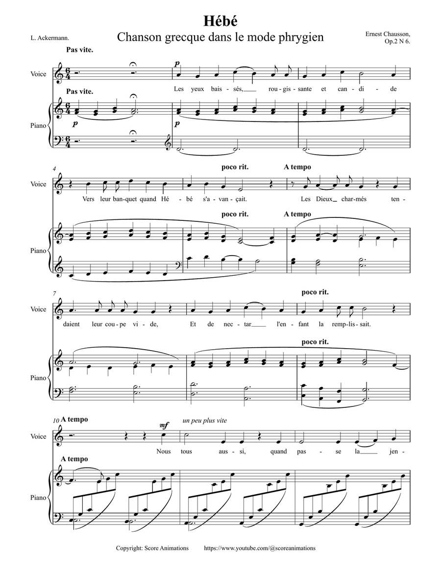 CHAUSSON. “Hébé“ Op. 2 No 6 (Original key) Piano, Vocal scores gallery preview page 1