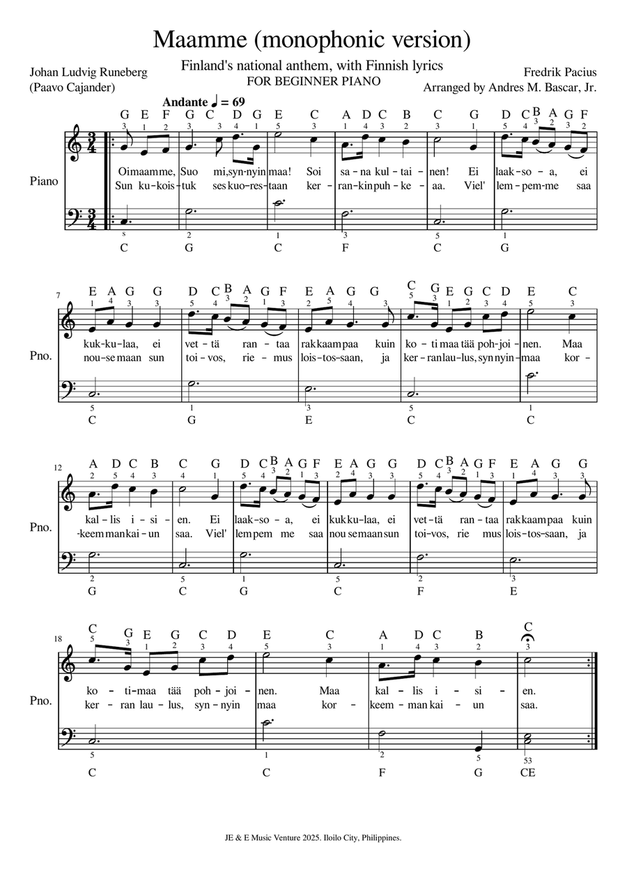 Maammee National Anthem of Finland A Cappella scores gallery preview page 1