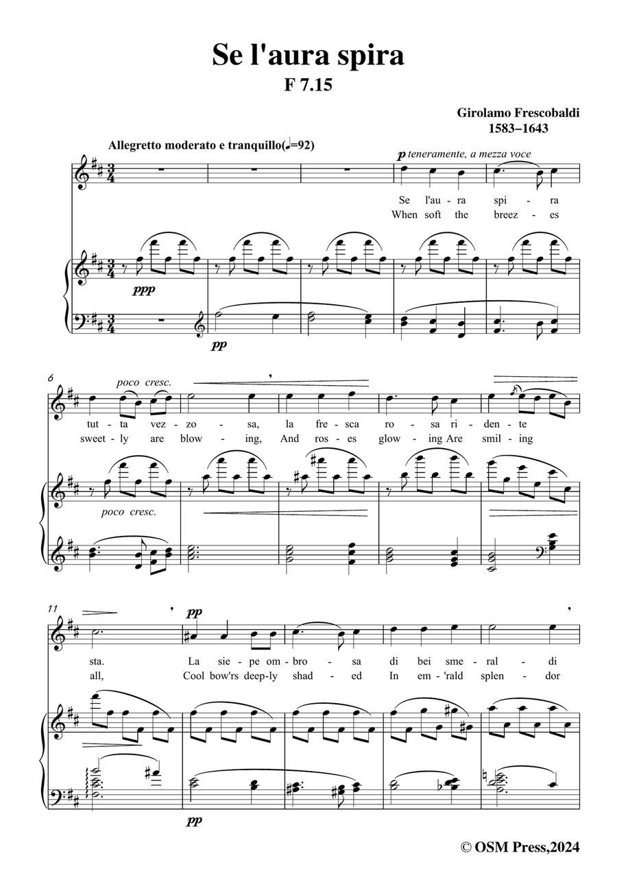 Frescobaldi-Se laura spira,in b minor Piano, Vocal scores gallery preview page 3