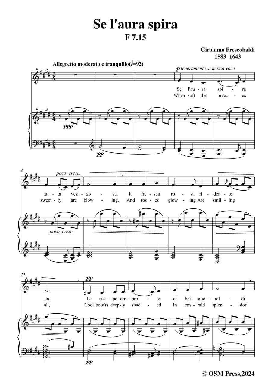 Frescobaldi-Se laura spira,in c sharp minor Piano, Vocal scores gallery preview page 3