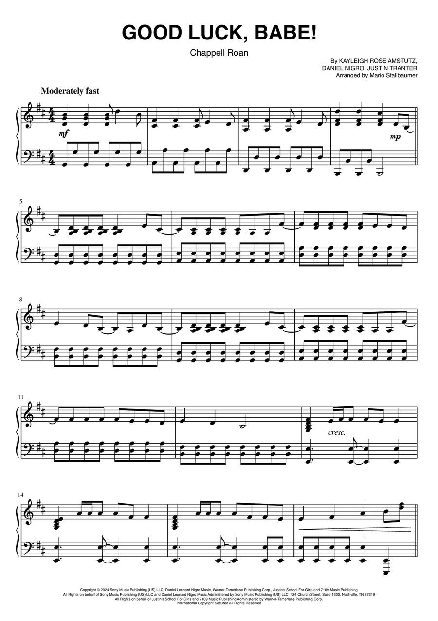 Good Luck, Babe! Piano Solo scores gallery preview page 1