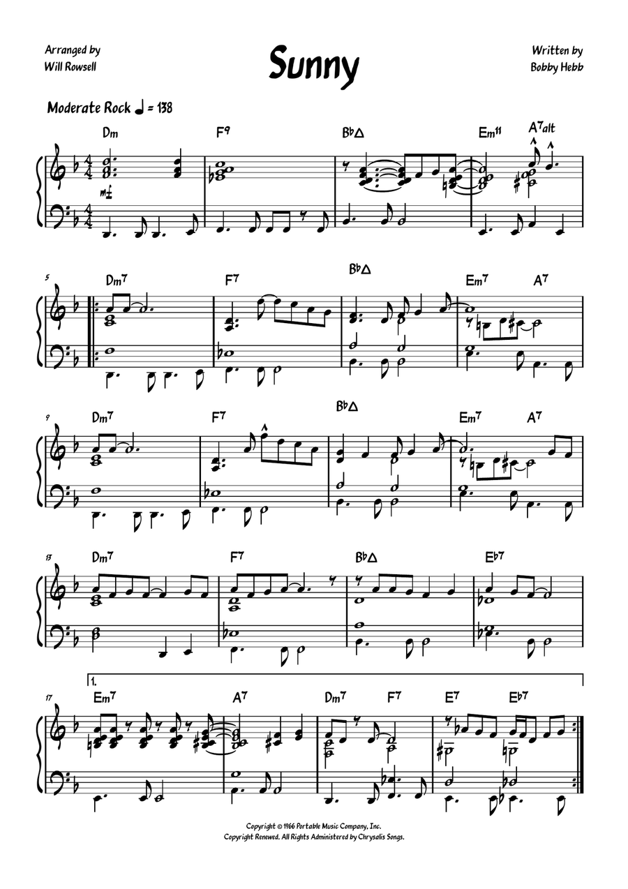 Sunny Piano Solo scores gallery preview page 1