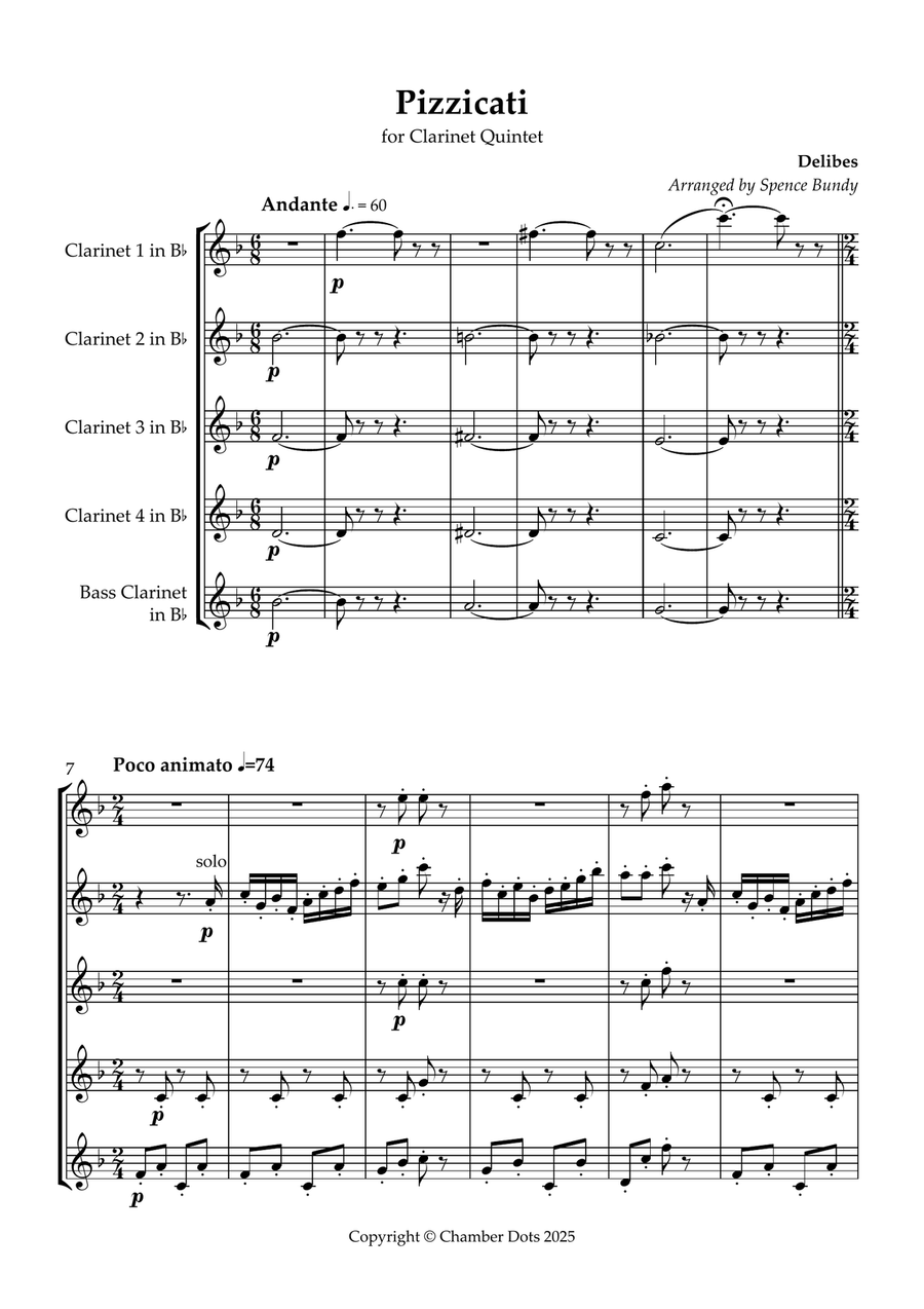 Pizzicati Pizzicati Clarinet Quintet scores gallery preview page 2