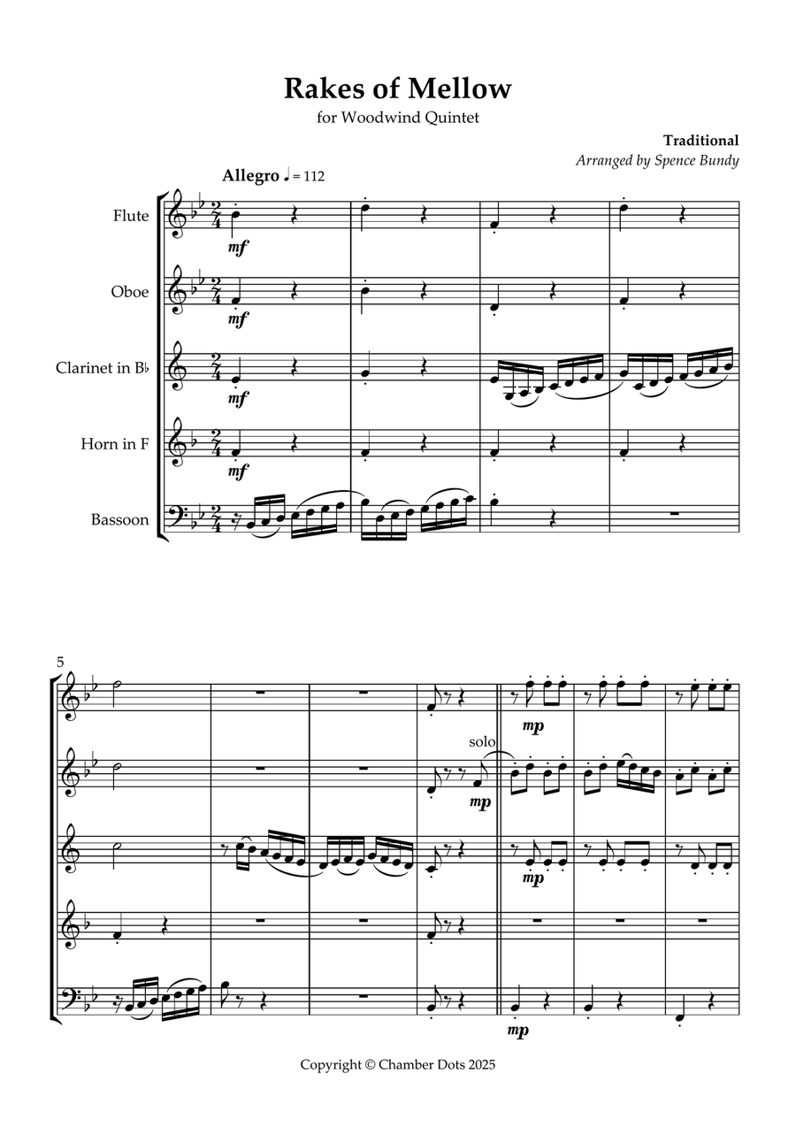 Rakes of Mellow Rakes of Mellow Woodwind Quintet scores gallery preview page 2
