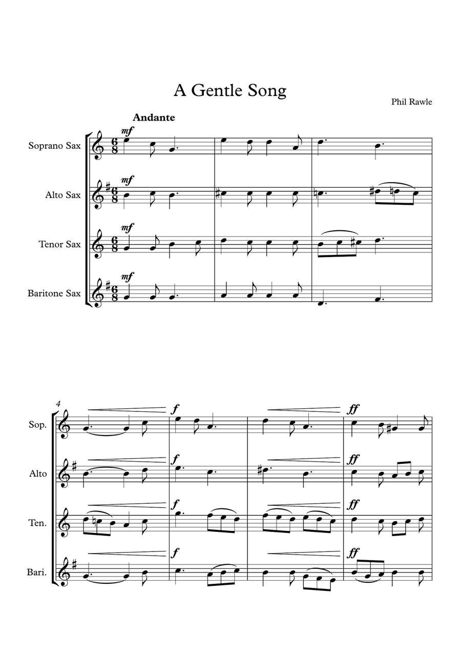 A Gentle Song - Saxophone Quartet Saxophone Quartet scores gallery preview page 1