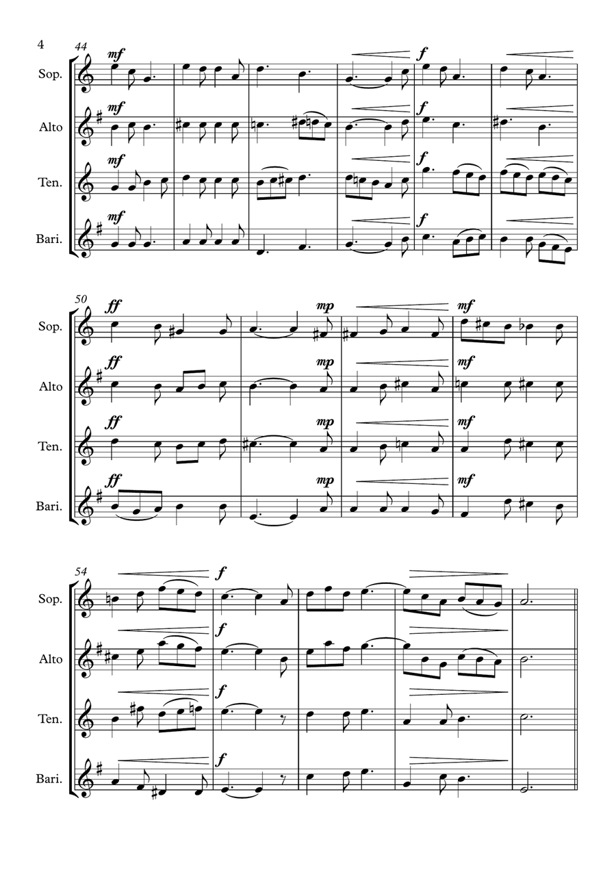 A Gentle Song - Saxophone Quartet Saxophone Quartet scores gallery preview page 4