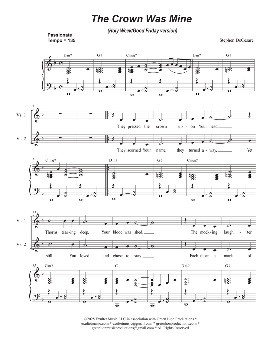 The Crown Was Mine (Holy Week/Good Friday version) (2-part choir - (Soprano and Tenor) 2-Part scores gallery preview page 1