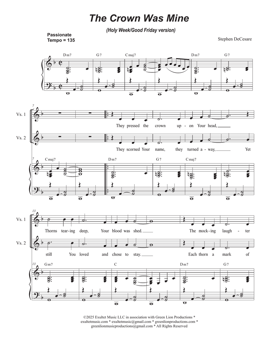 The Crown Was Mine (Holy Week/Good Friday version) (SAB) 3-Part scores gallery preview page 1