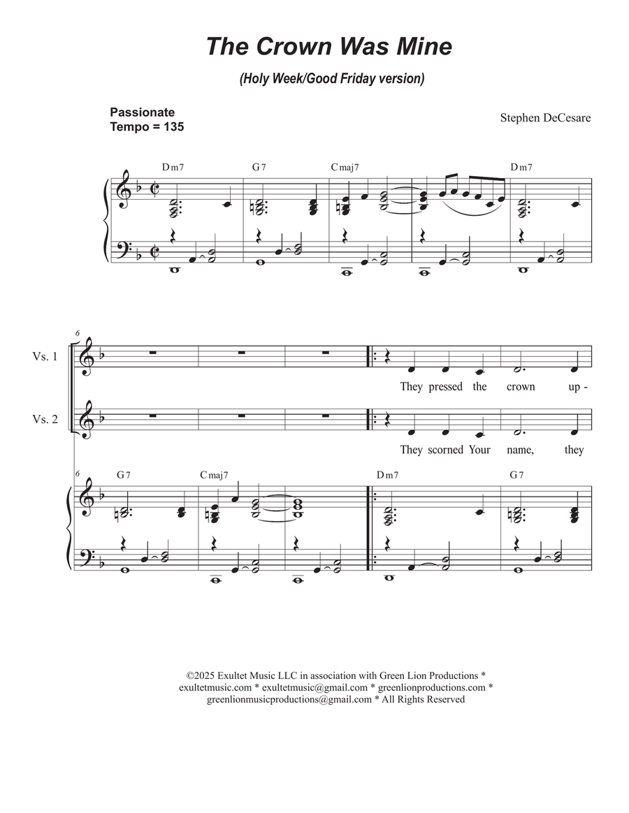 The Crown Was Mine (Holy Week/Good Friday version) (Unison choir) Unison Choir scores gallery preview page 1