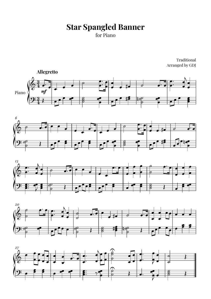 Star Spangled Banner Easy Piano scores gallery preview page 1