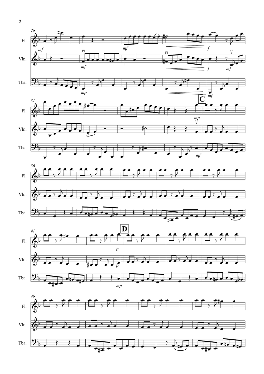 Tango a Trios for Flute, Violin and Tuba Trio Small Ensemble scores gallery preview page 2