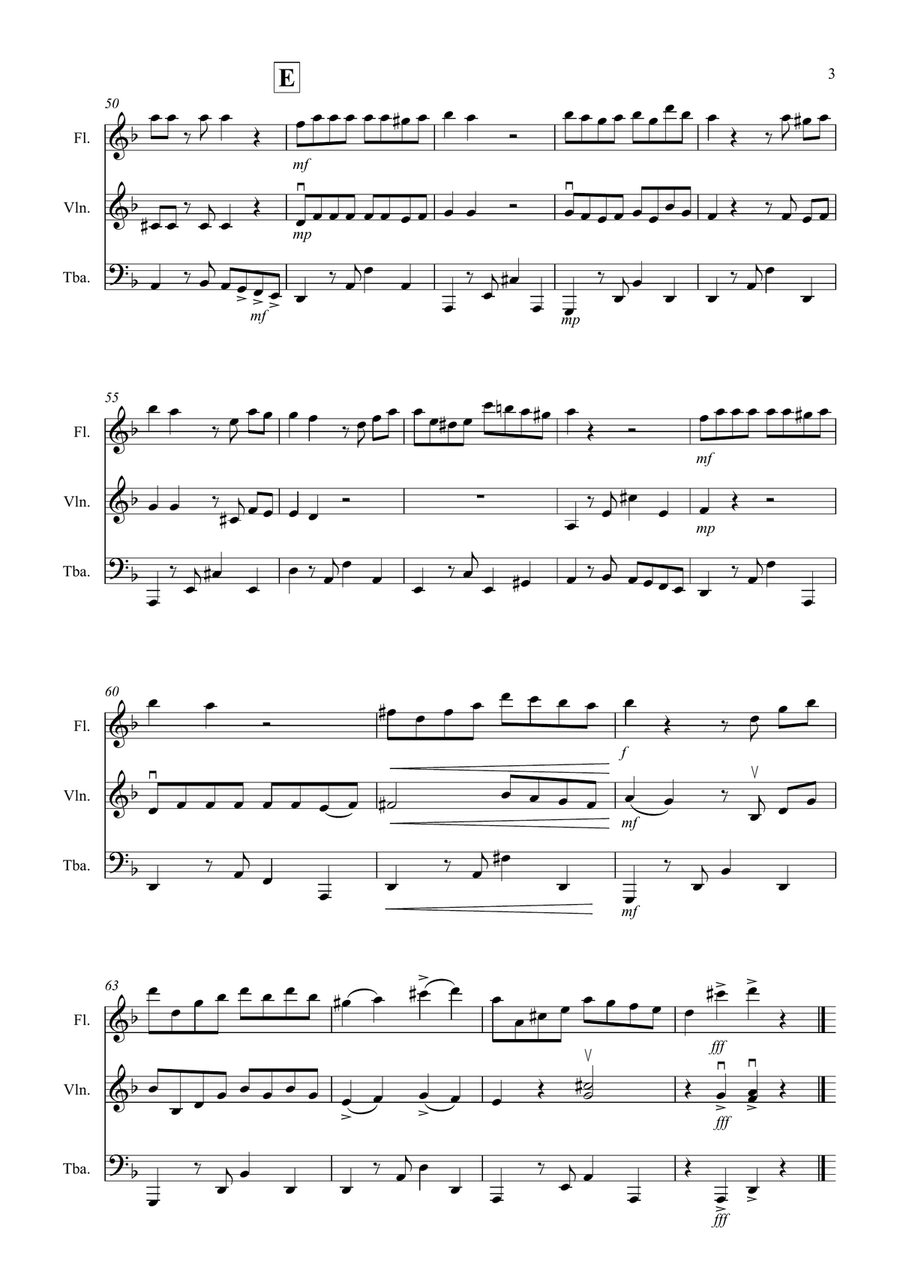 Tango a Trios for Flute, Violin and Tuba Trio Small Ensemble scores gallery preview page 3