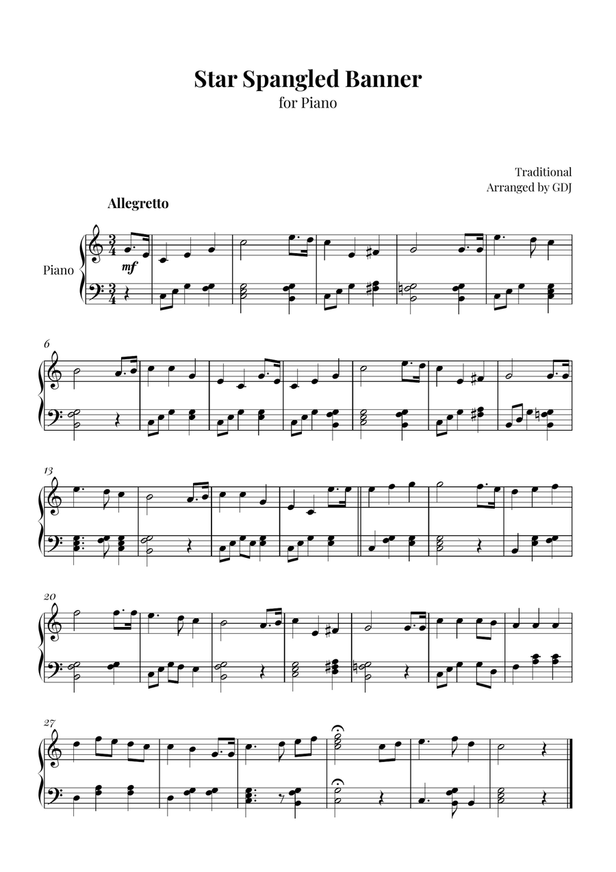 Star Spangled Banner Easy Piano scores gallery preview page 1