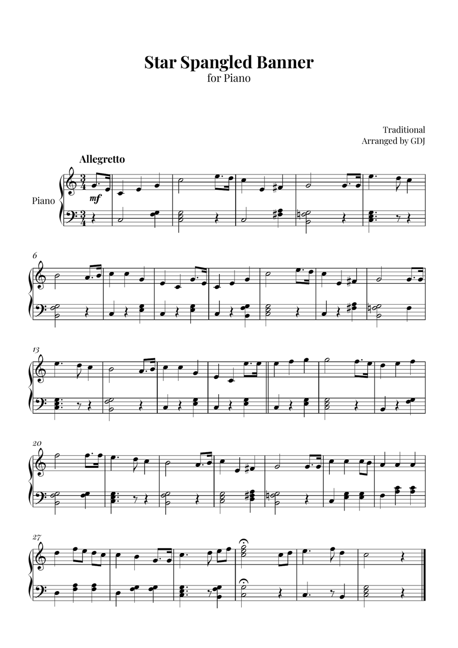Star Spangled Banner Easy Piano scores gallery preview page 1