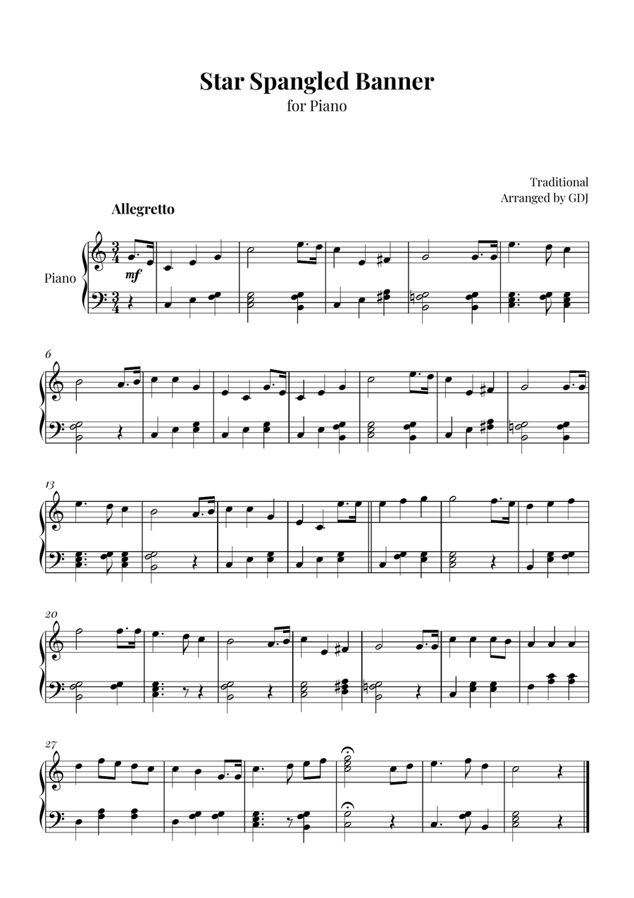 Star Spangled Banner Easy Piano scores gallery preview page 1