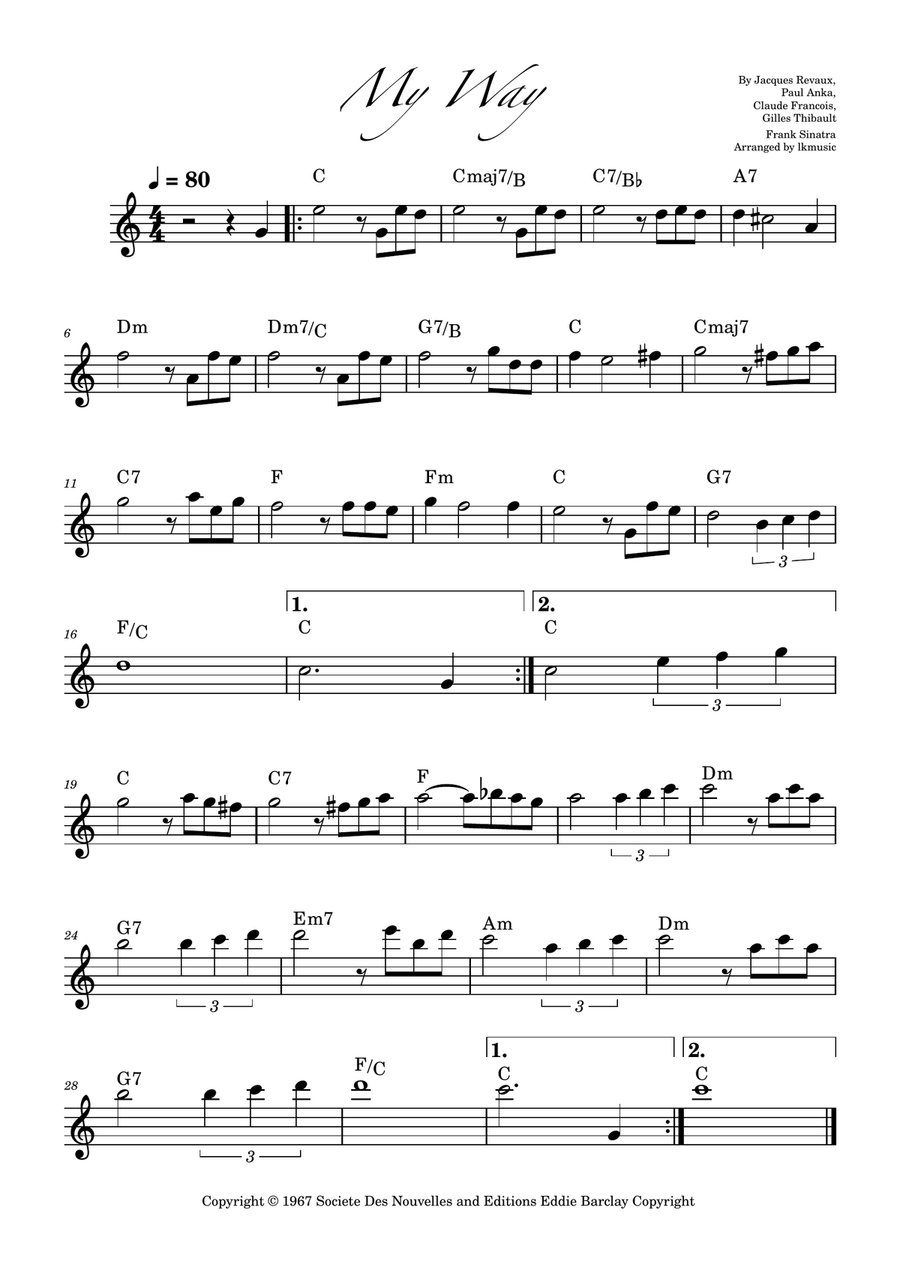My Way My Way Flute Solo scores gallery preview page 1