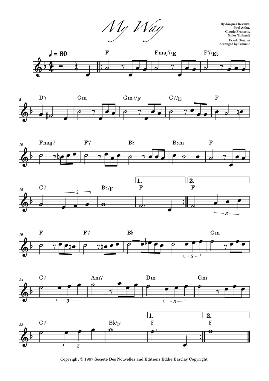 My Way My Way B-Flat Trumpet scores gallery preview page 1