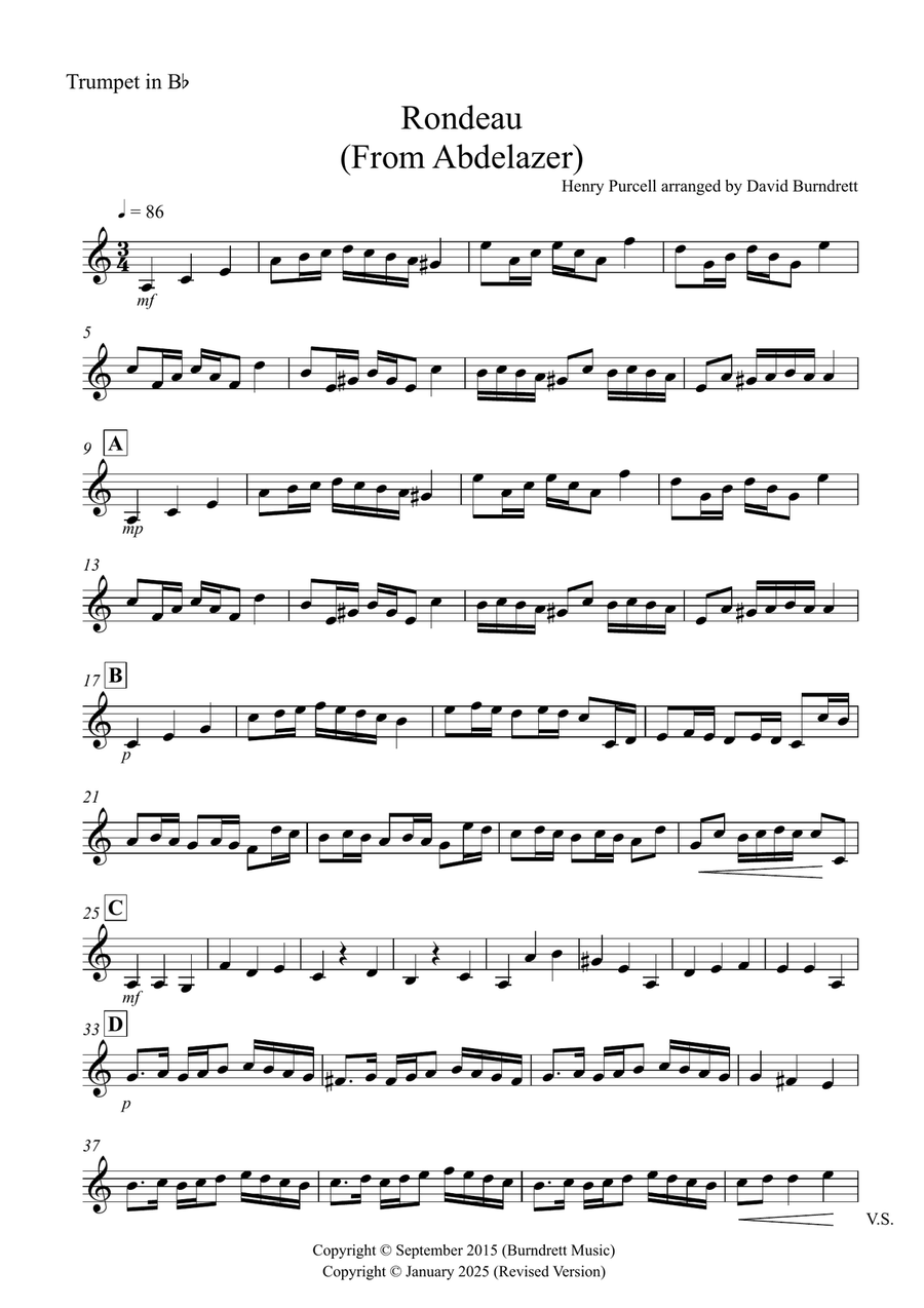 Rondeau (from Abdelazer) for Trumpet and Euphonium Duet Brass Duet scores gallery preview page 3