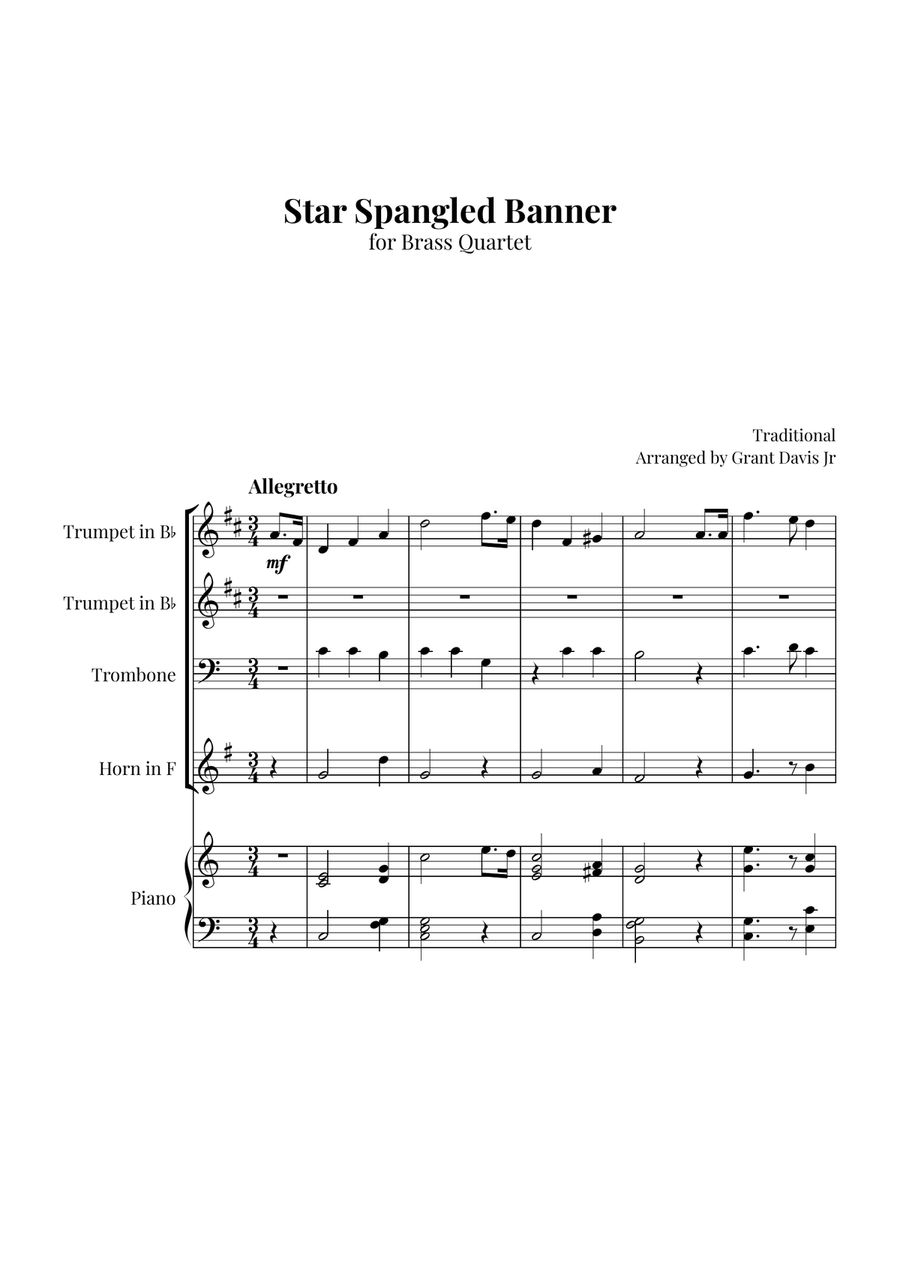 Star Spangled Banner Brass Quartet scores gallery preview page 1