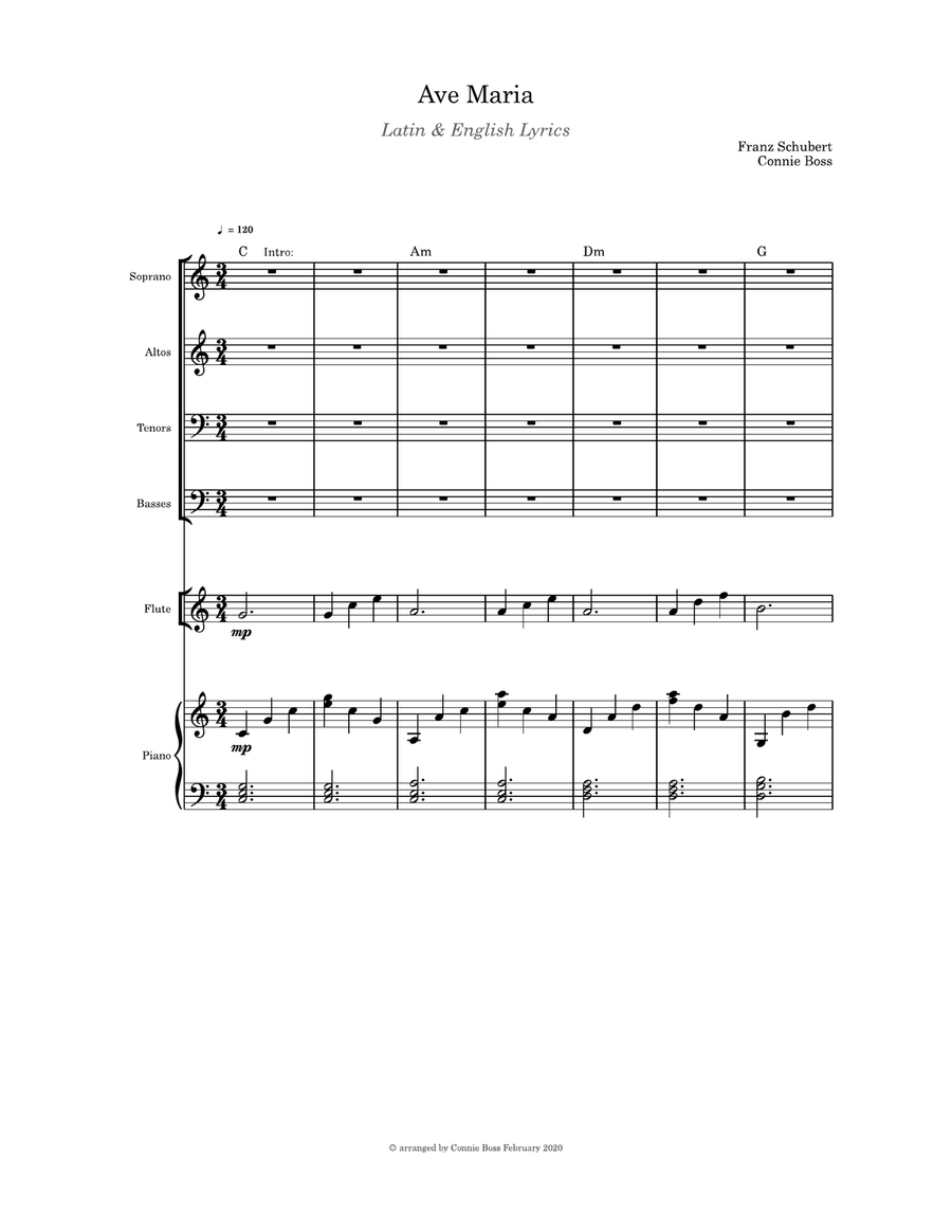 Ave Maria Solo SATB Latin/English flute or violin or cello and piano 4-Part scores gallery preview page 1