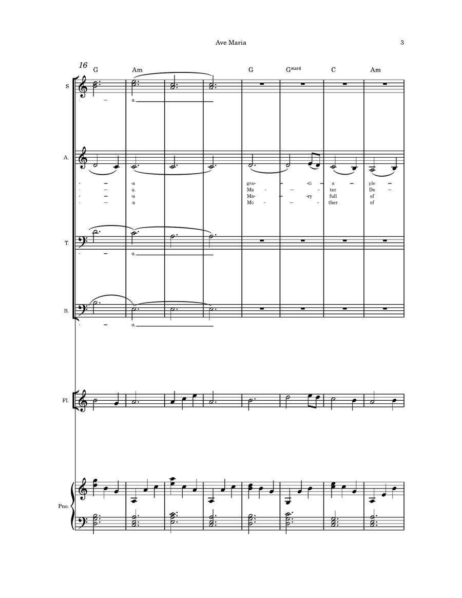 Ave Maria Solo SATB Latin/English flute or violin or cello and piano 4-Part scores gallery preview page 3