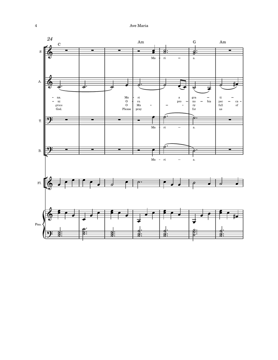 Ave Maria Solo SATB Latin/English flute or violin or cello and piano 4-Part scores gallery preview page 4