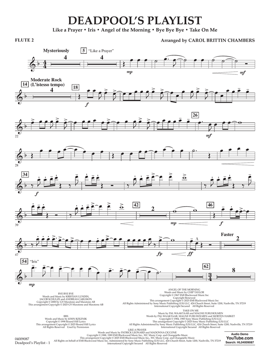Deadpool's Playlist - Flute 2 Concert Band scores gallery preview page 1