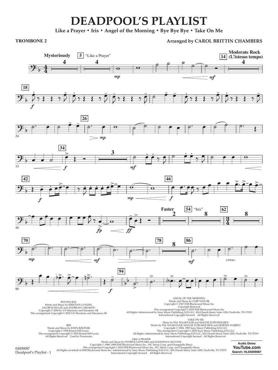 Deadpool's Playlist - Trombone 2 Concert Band scores gallery preview page 1