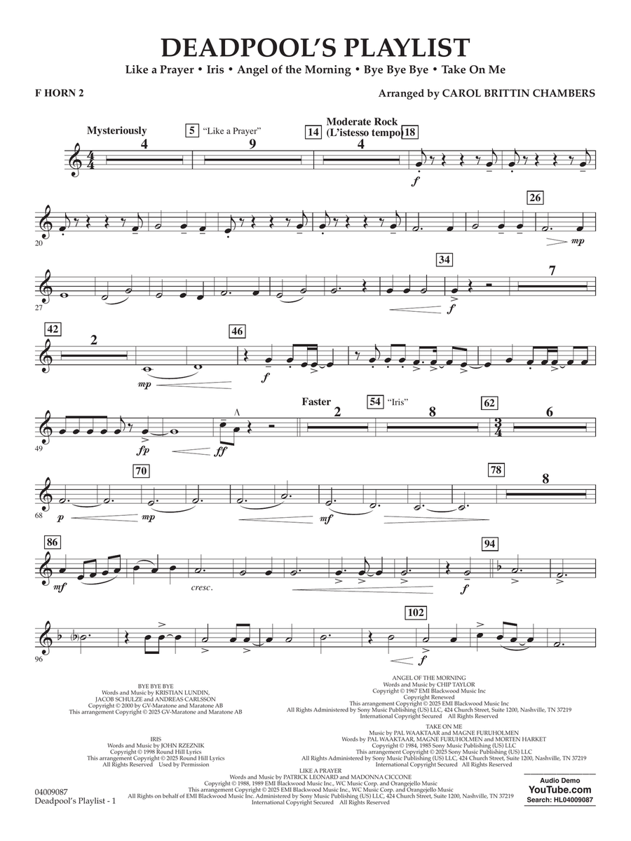 Deadpool's Playlist - F Horn 2 Concert Band scores gallery preview page 1