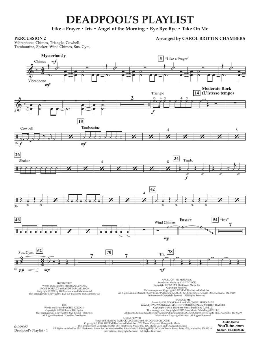 Deadpool's Playlist - Percussion 2 Concert Band scores gallery preview page 1