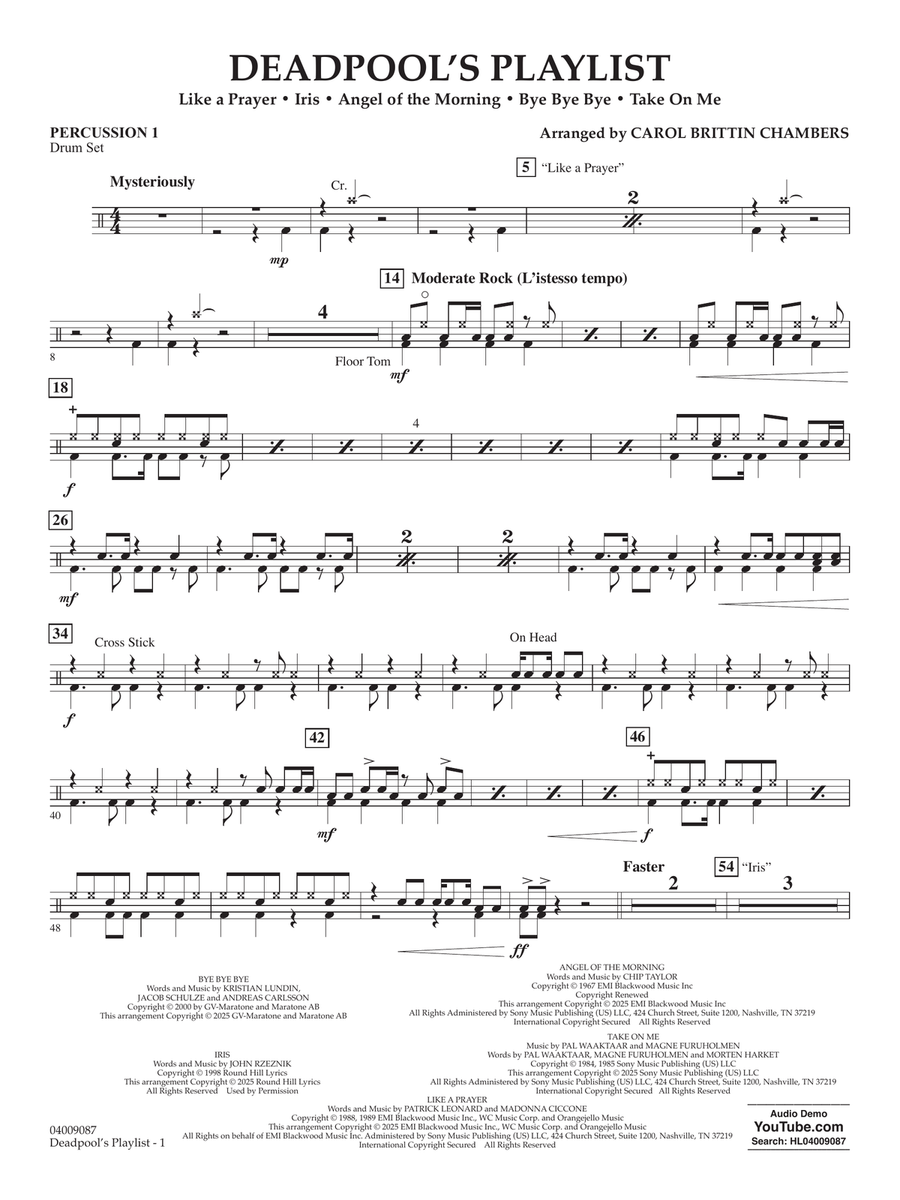 Deadpool's Playlist - Percussion 1 Concert Band scores gallery preview page 1