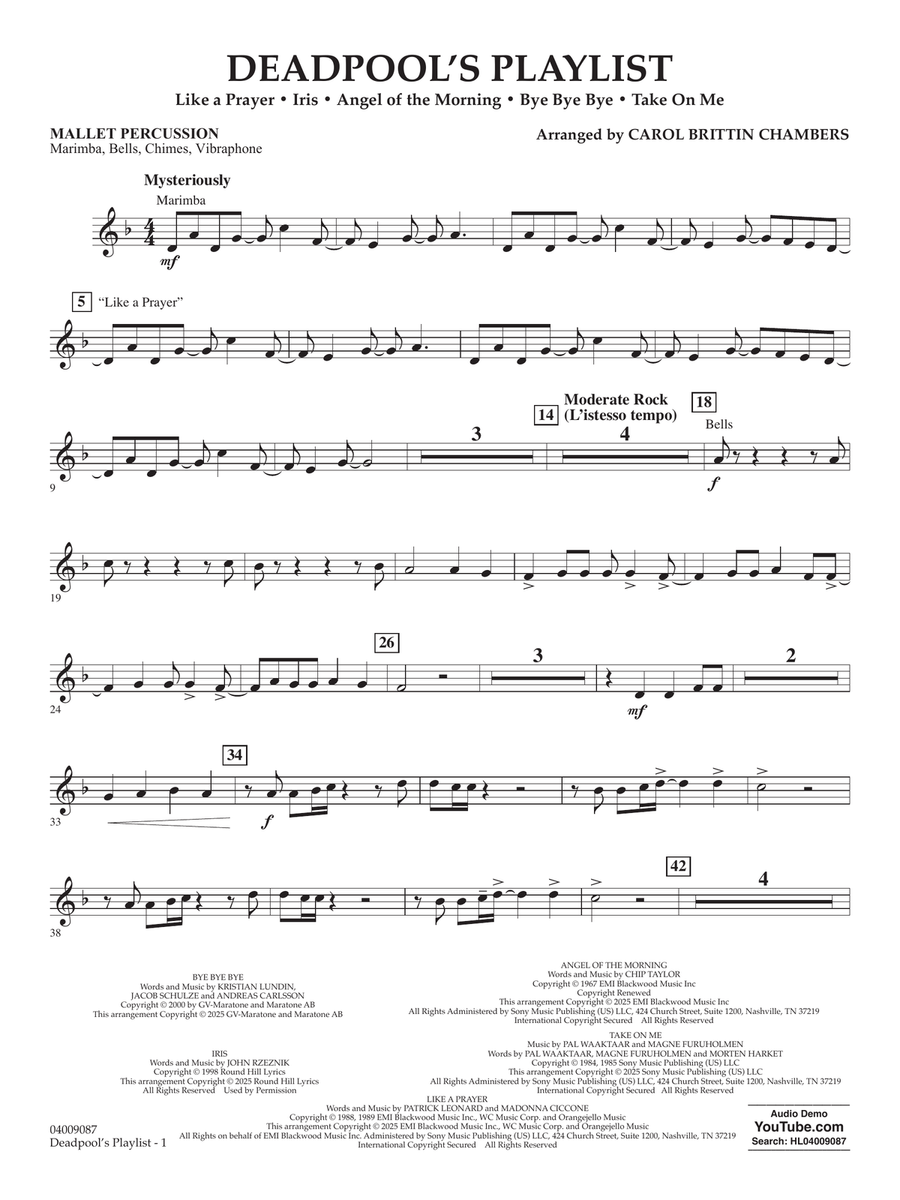 Deadpool's Playlist - Mallet Percussion Concert Band scores gallery preview page 1