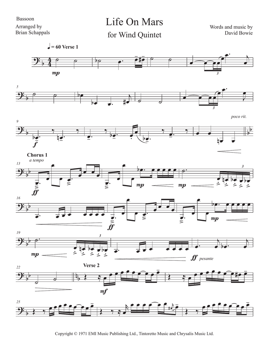 Life On Mars Life On Mars Woodwind Quintet scores gallery preview page 1