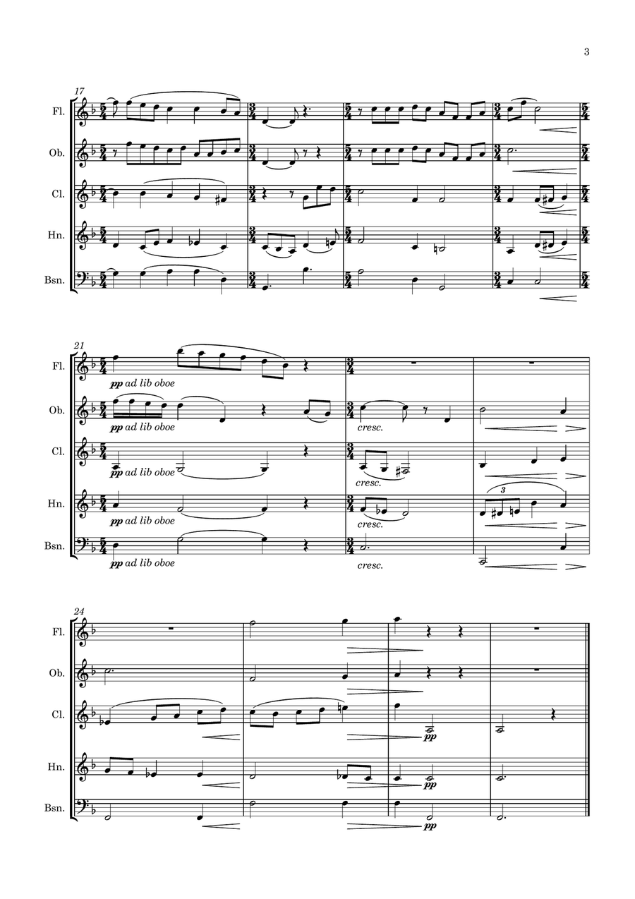 Quilter: Now Sleeps The Crimson Petal - wind quintet Woodwind Quintet scores gallery preview page 3