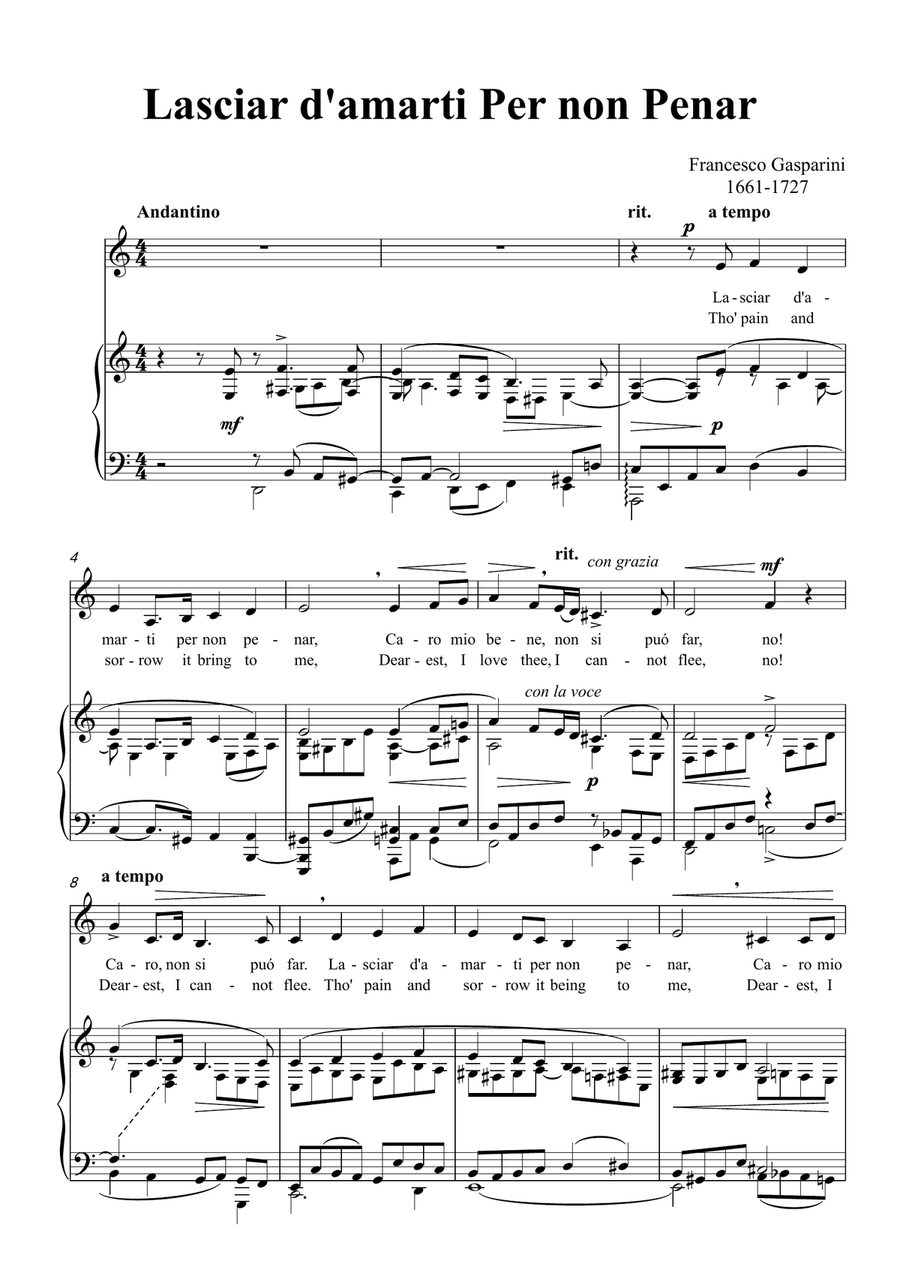 Gasparini-Lasciar damarti Per non Penar,in a minor Piano, Vocal scores gallery preview page 2