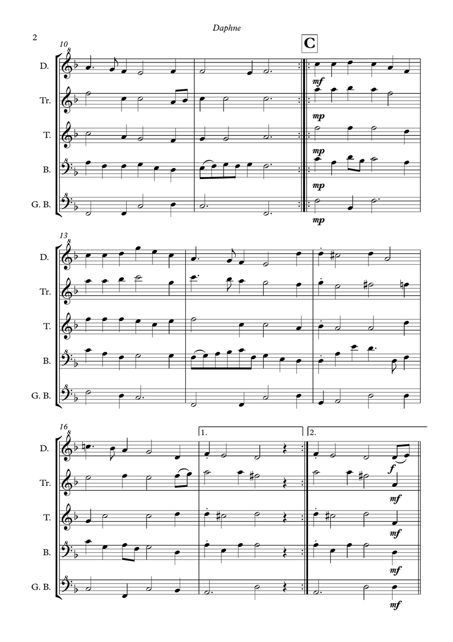 Daphne - a Renaissance melody arranged for recorder quintet Chamber Music scores gallery preview page 4