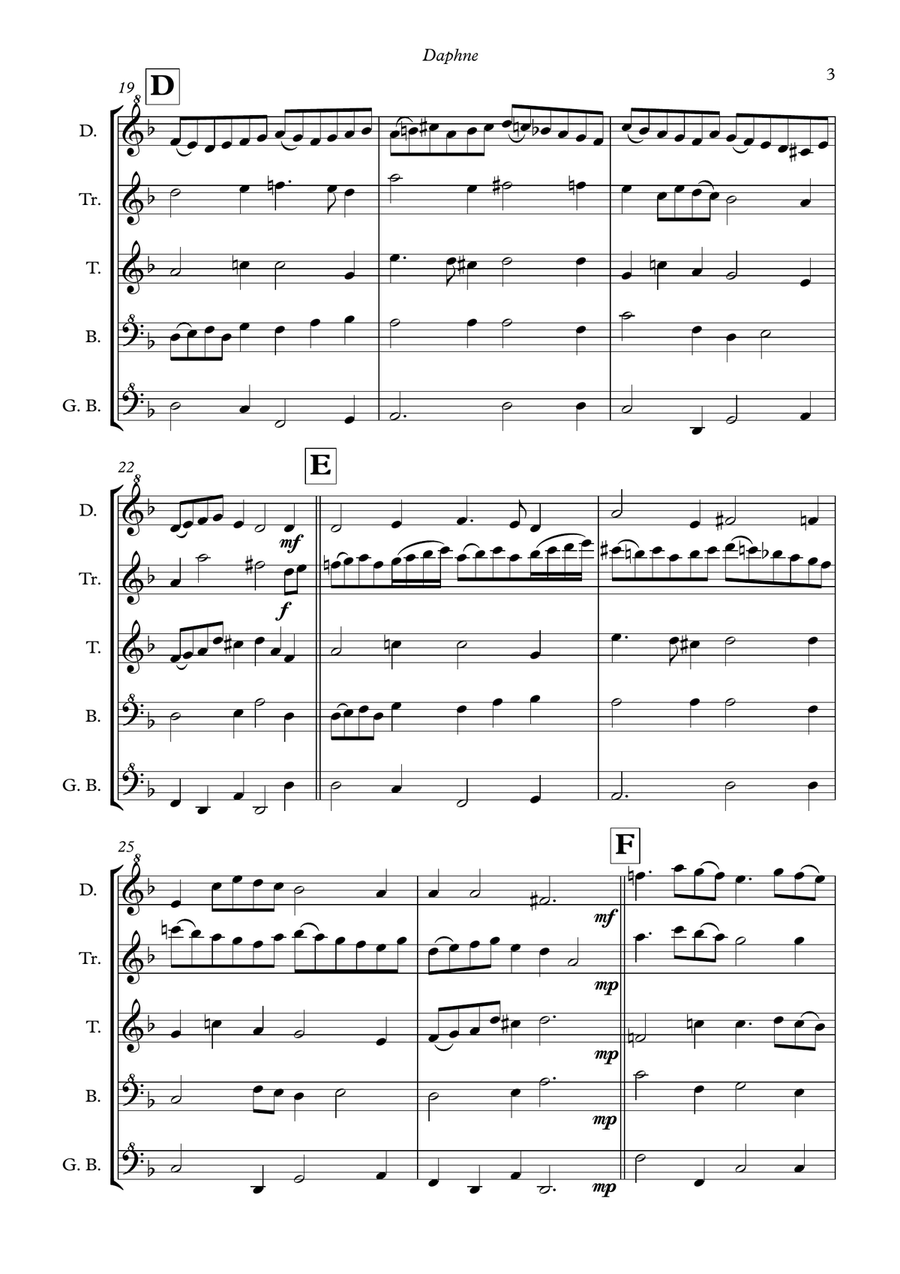Daphne - a Renaissance melody arranged for recorder quintet Chamber Music scores gallery preview page 5