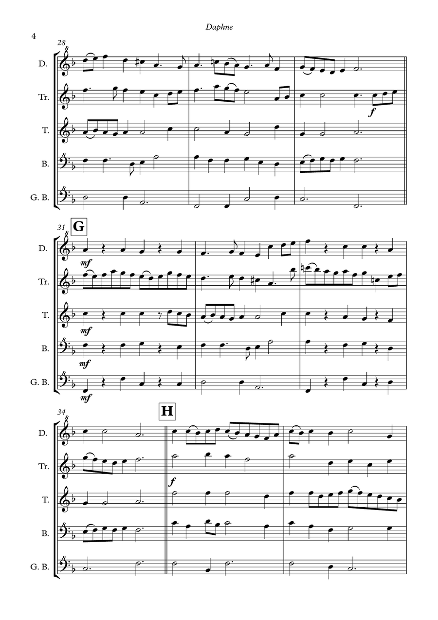 Daphne - a Renaissance melody arranged for recorder quintet Chamber Music scores gallery preview page 6