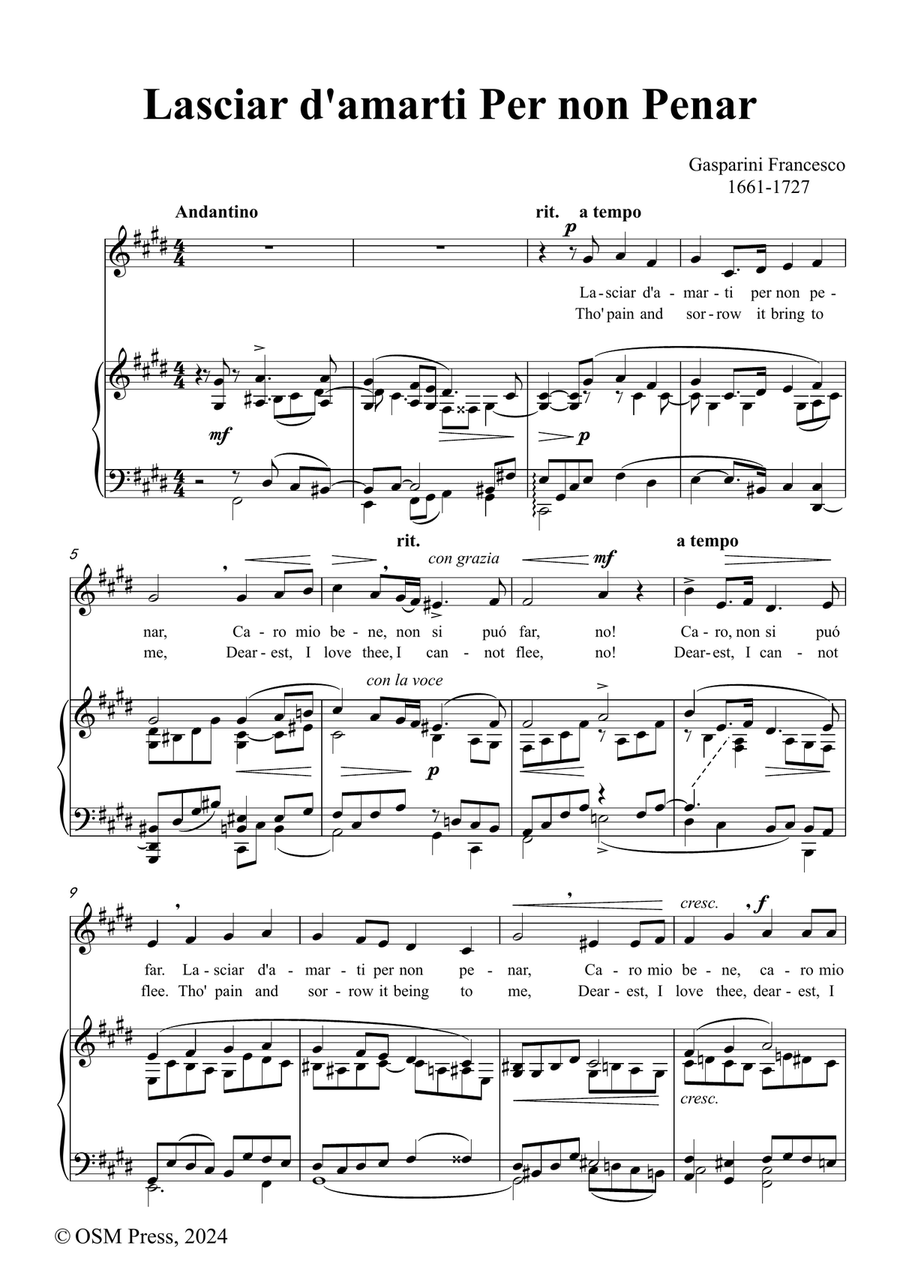 Gasparini-Lasciar damarti Per non Penar,in c sharp minor Piano, Vocal scores gallery preview page 2