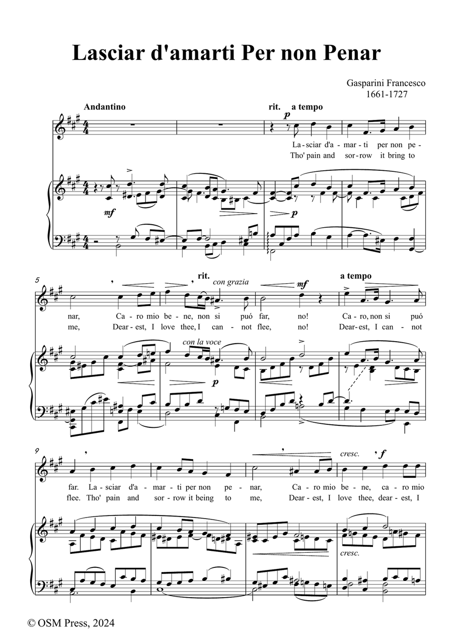Gasparini-Lasciar damarti Per non Penar,in f sharp minor Piano, Vocal scores gallery preview page 2