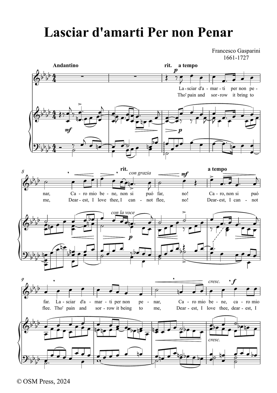 Gasparini-Lasciar damarti Per non Penar,in f minor Piano, Vocal scores gallery preview page 2