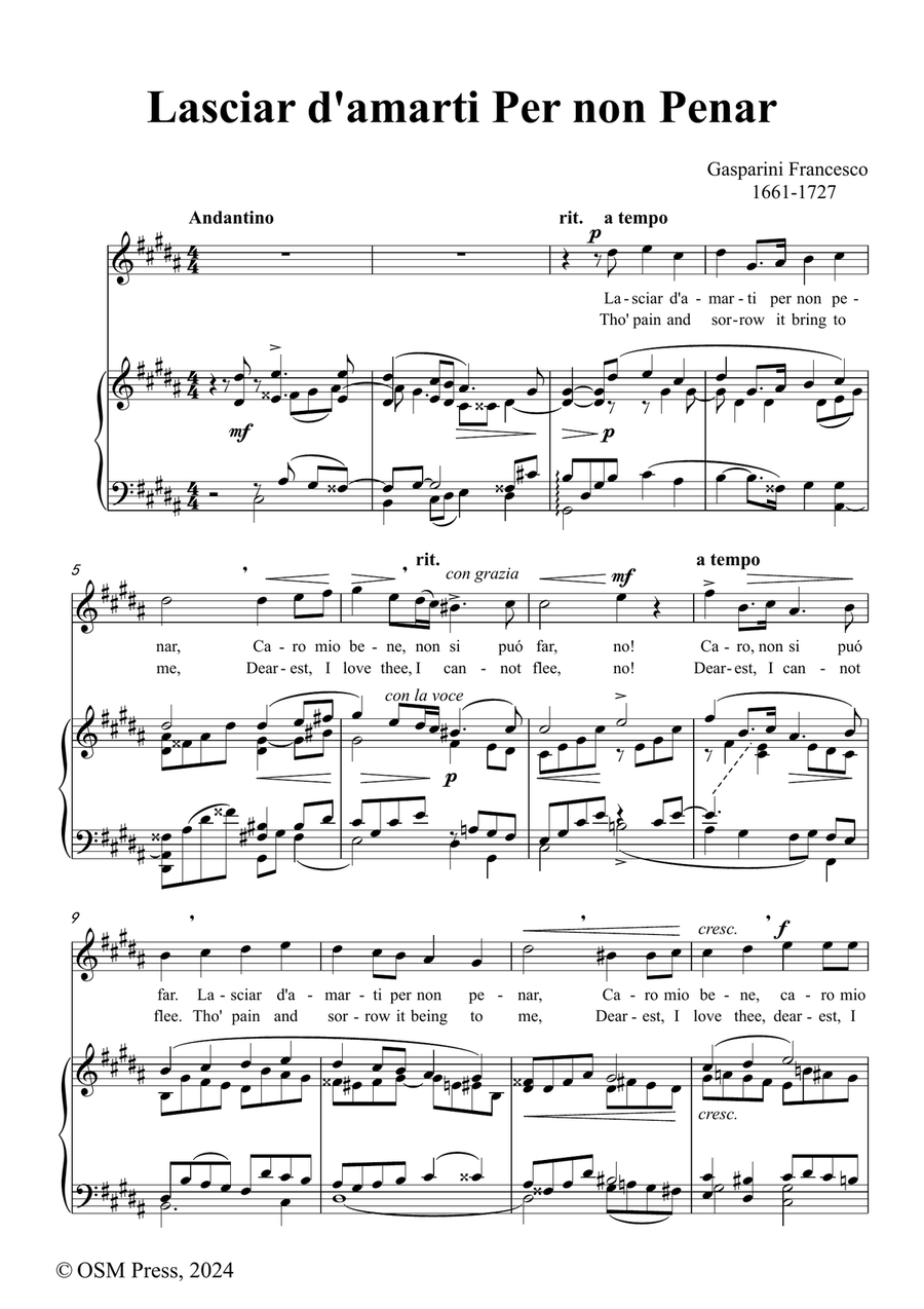 Gasparini-Lasciar damarti Per non Penar,in g sharp minor Piano, Vocal scores gallery preview page 2