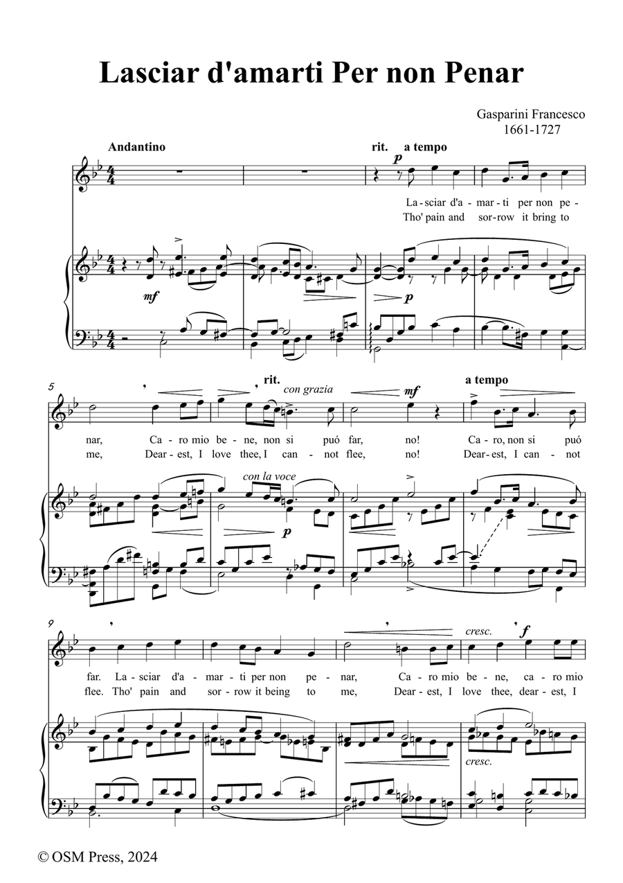 Gasparini-Lasciar damarti Per non Penar,in g minor Piano, Vocal scores gallery preview page 2