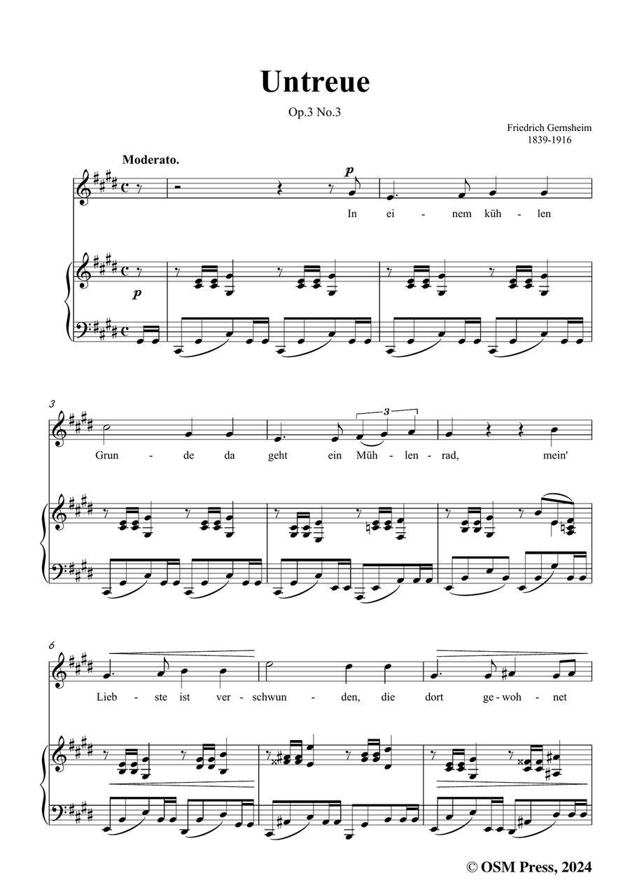 Gernsheim-Untreue,Op.3 No.3,in c sharp minor Piano, Vocal scores gallery preview page 3