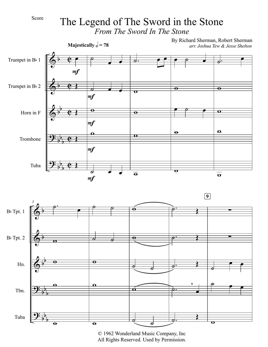 The Legend Of The Sword In The Stone Brass Quintet scores gallery preview page 1