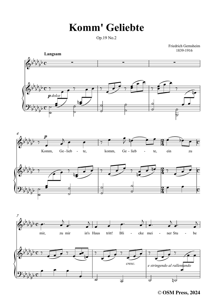 Gernsheim-Komm' Geliebte,in e flat minor Piano, Vocal scores gallery preview page 3