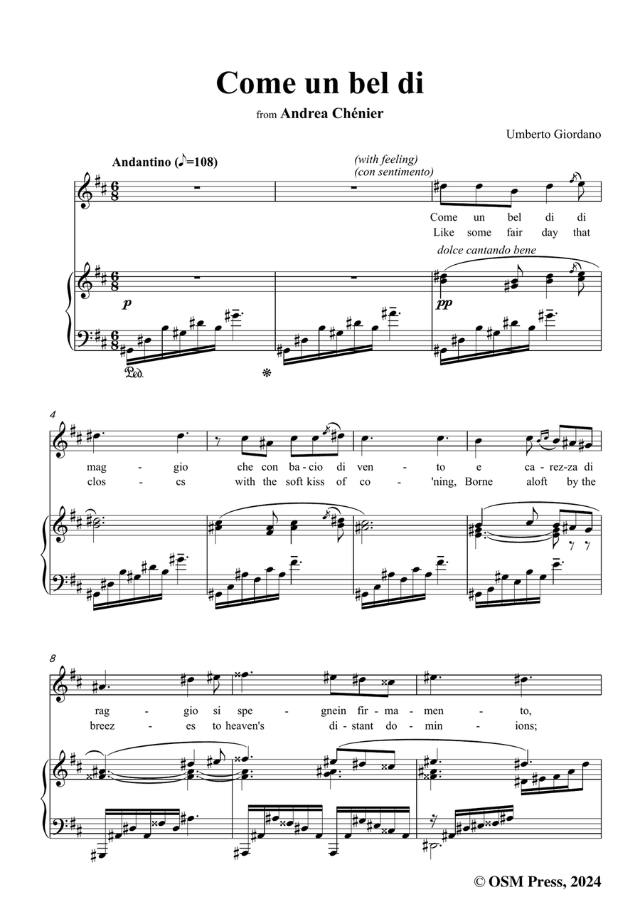 U. Giordano-Come un bel di,in b minor Piano, Vocal scores gallery preview page 3