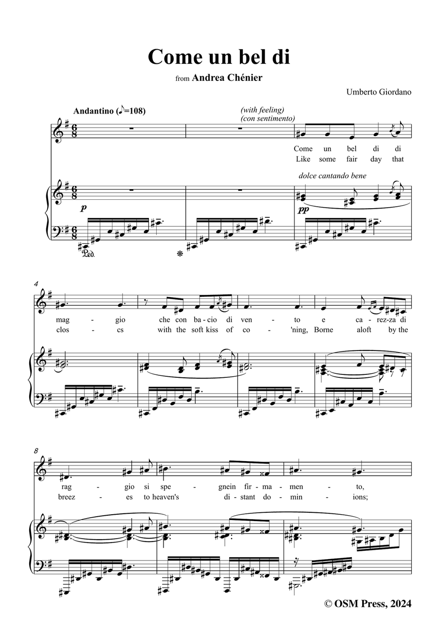 U. Giordano-Come un bel di,in e minor Piano, Vocal scores gallery preview page 3
